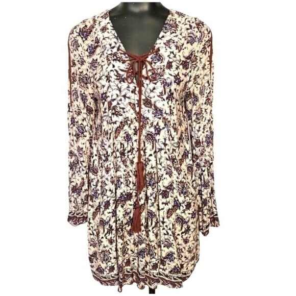 En Creme Burgundy Floral Boho Dress with pockets Size Medium - Picture 1 of 6